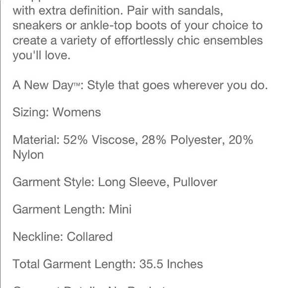 Collared Sweater Dress: A New Day Long Sleeve Polo
Sweater Dress nwt - Picture 5 of 10